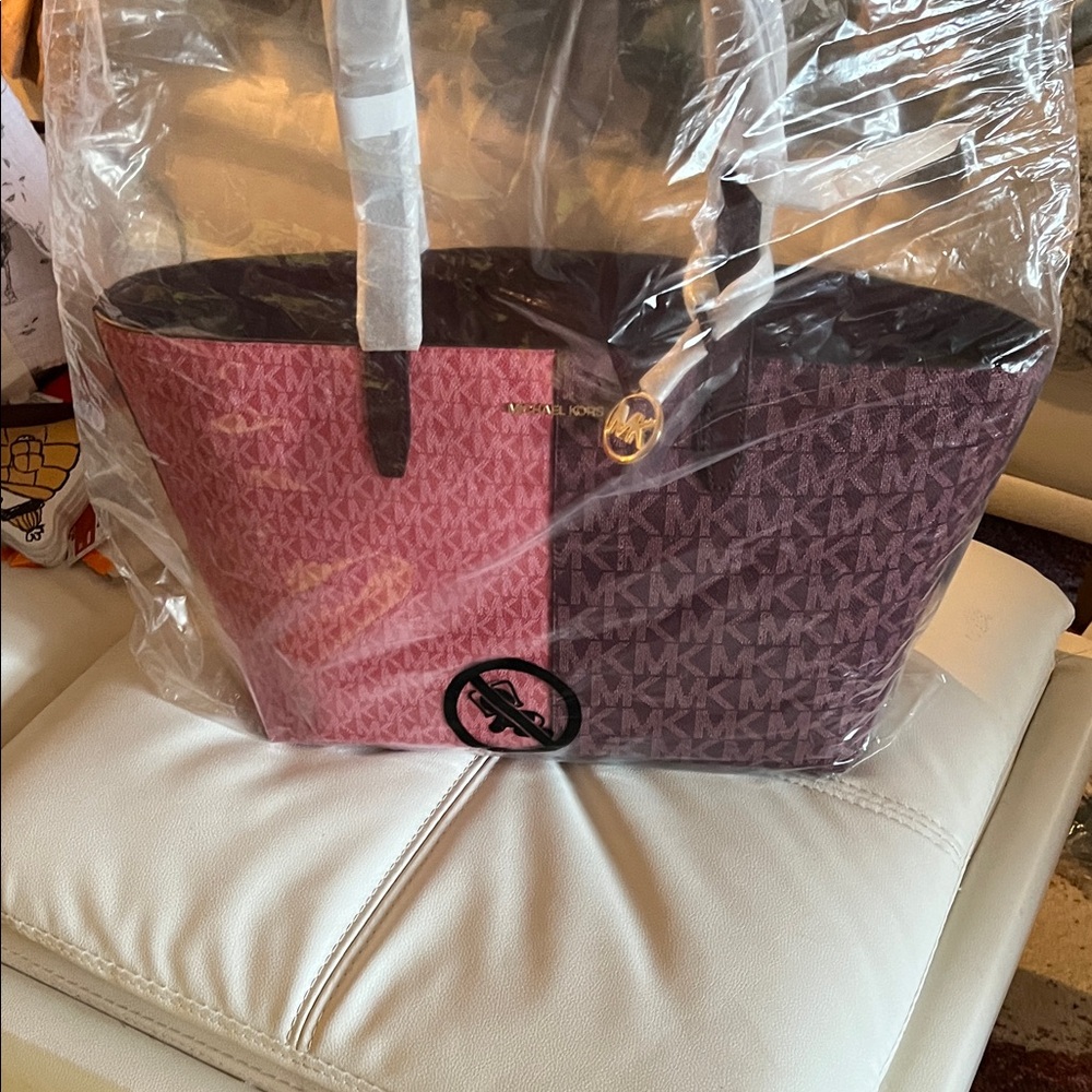 Michael Kors Two-Tone Pink and Purple Tote - Picture 12 of 14